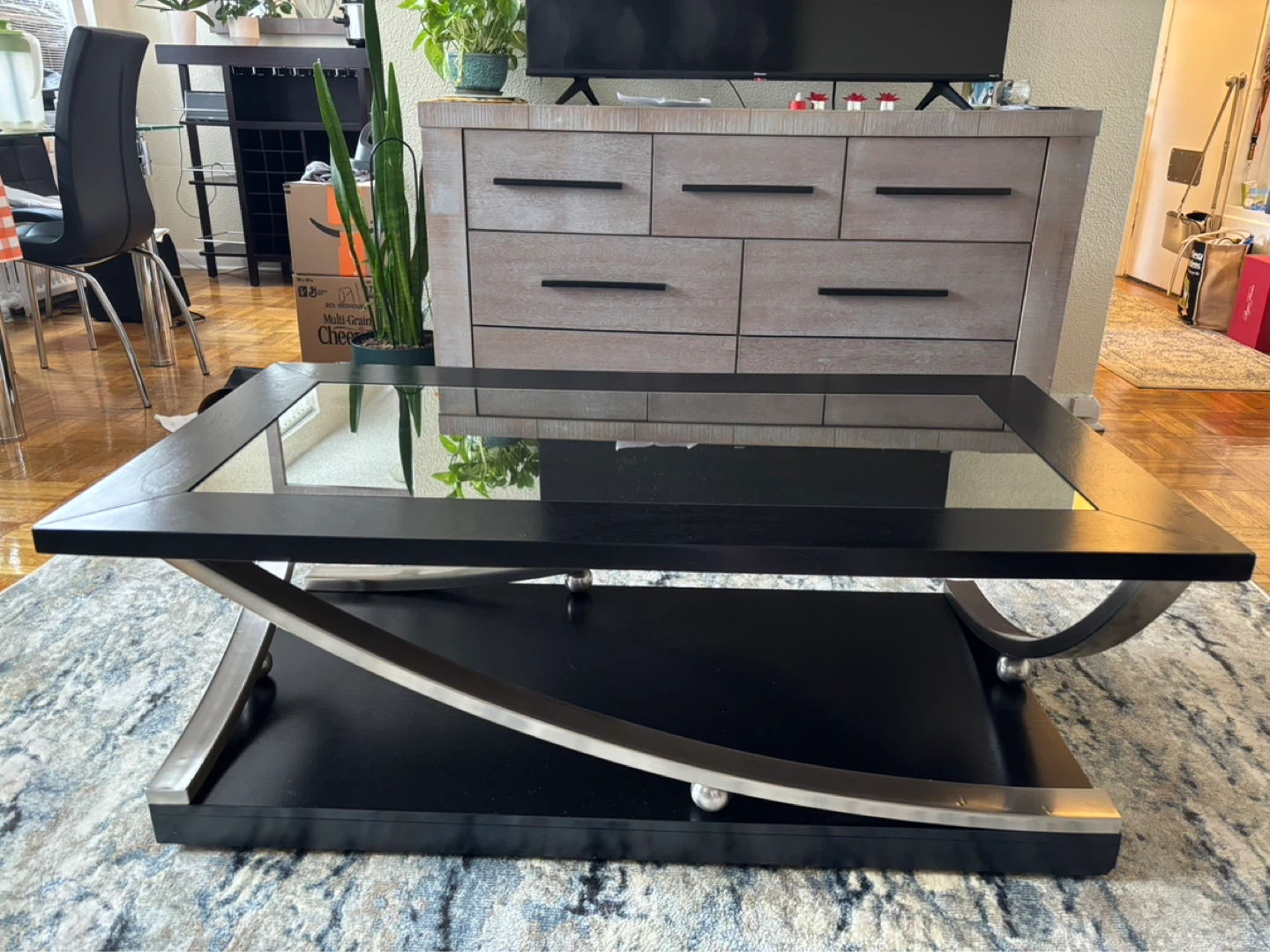 Modern Black Coffee Table with Glass Top