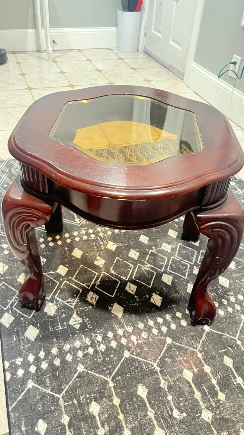 Vintage Wooden Coffee Table with Glass Top - photo 2