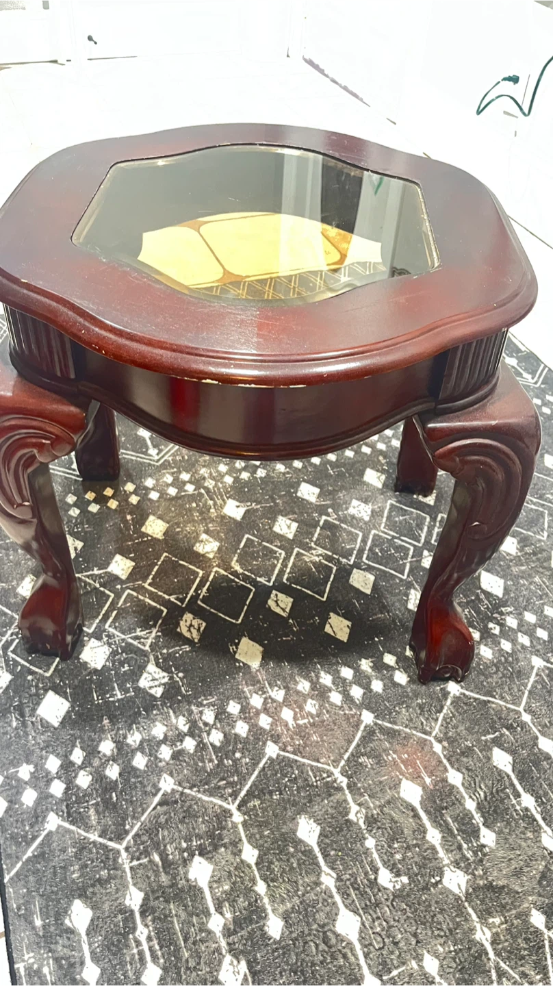 Vintage Wooden Coffee Table with Glass Top