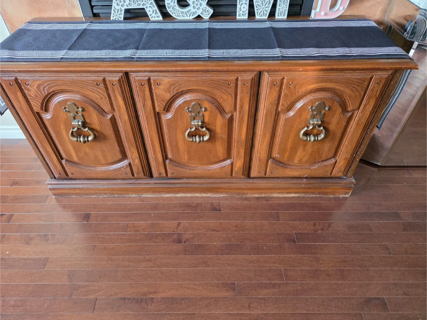 Vintage Wooden Sideboard with Ornate Handles