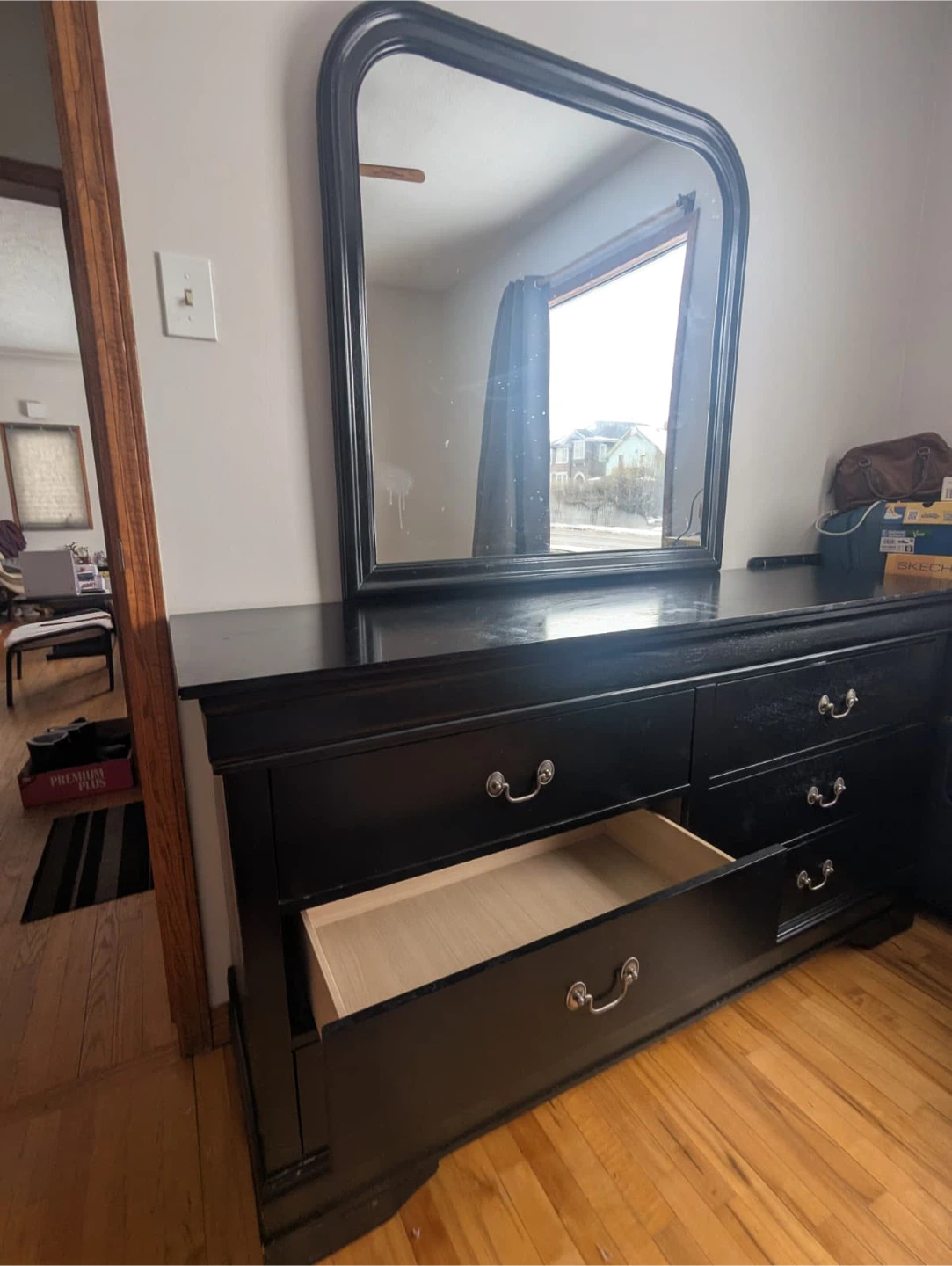 heavy dresser table + one matching night table - Moving Sale
