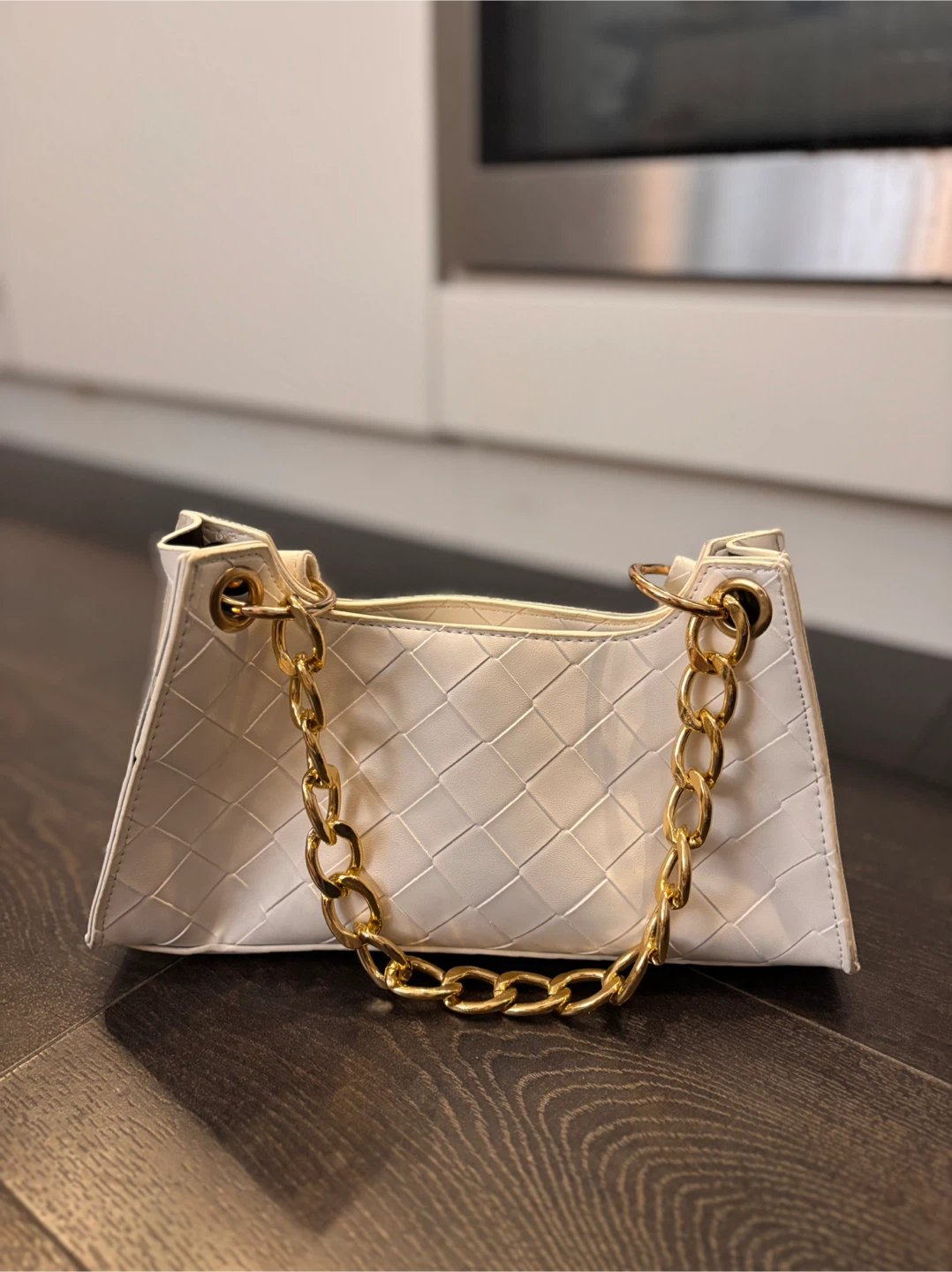 White Handbag with Gold Chain - Like New