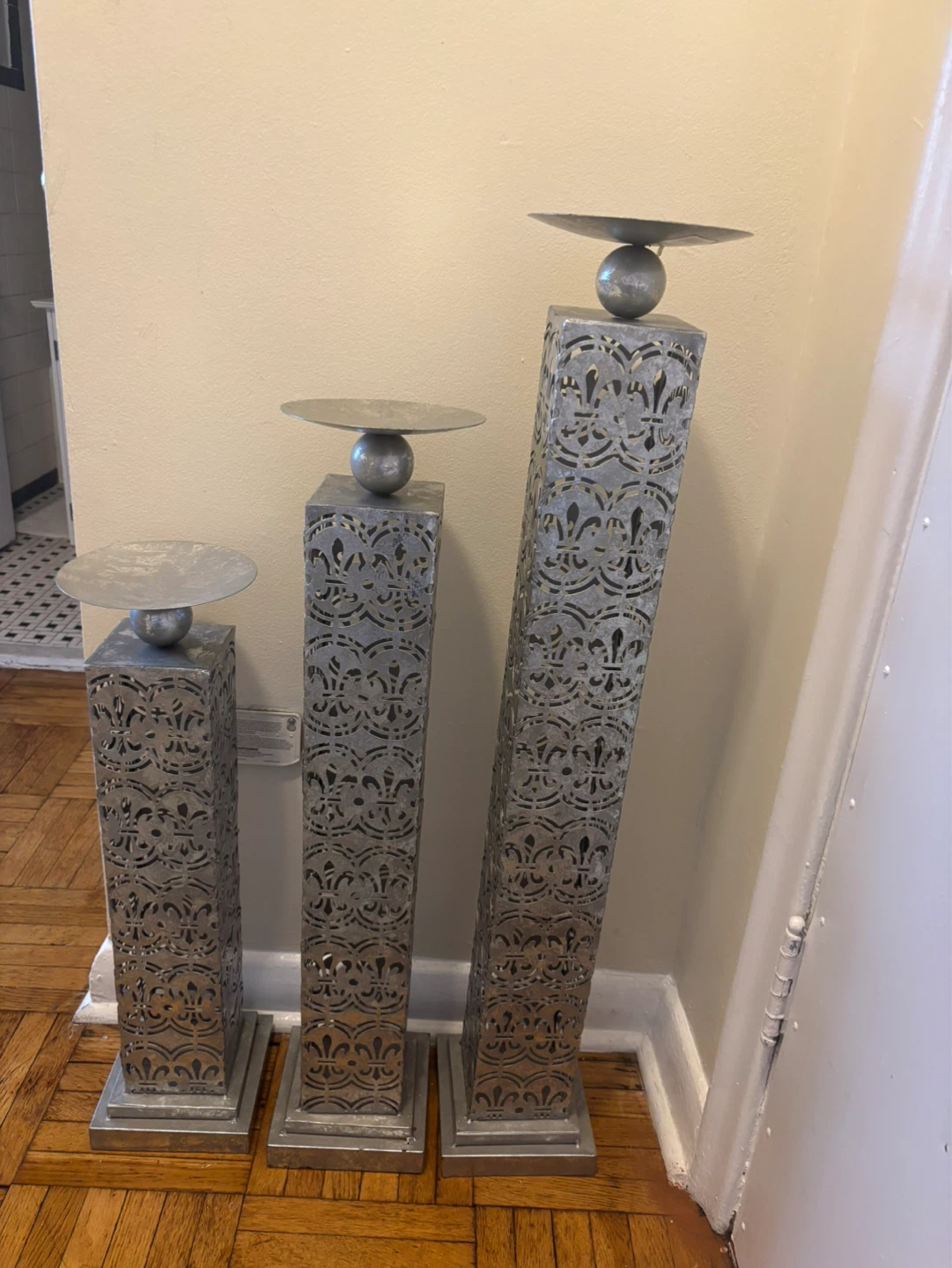 Set of 3 Metal Pillar Candle Holders