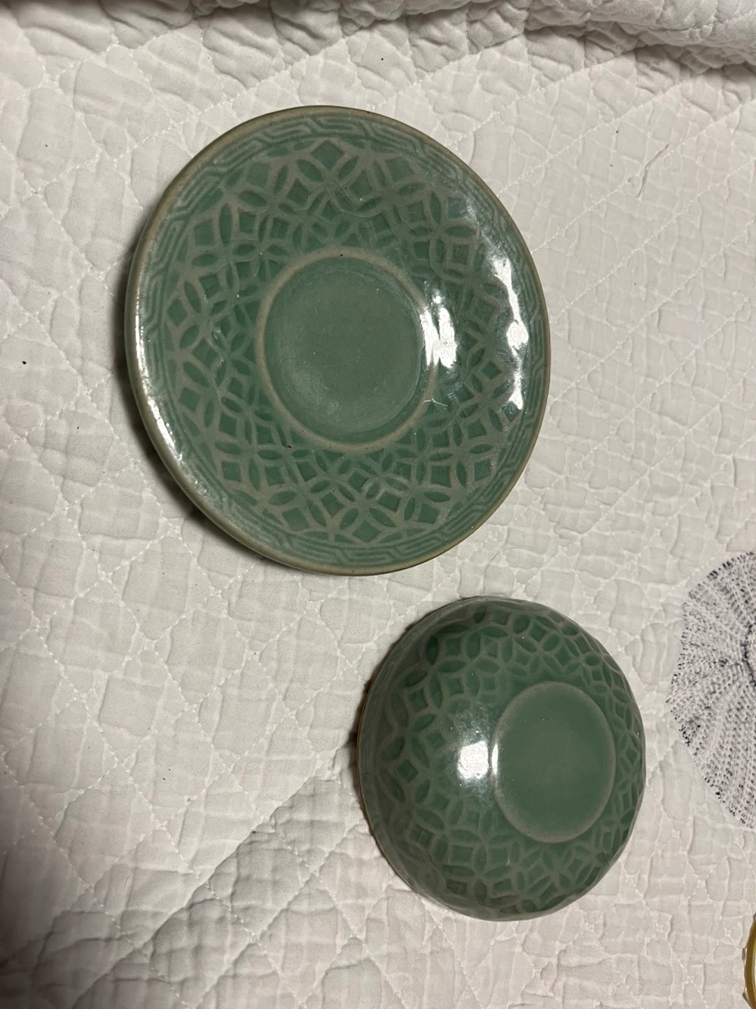 Small Celadon Ceramic Bowl and Saucer Set - photo 5