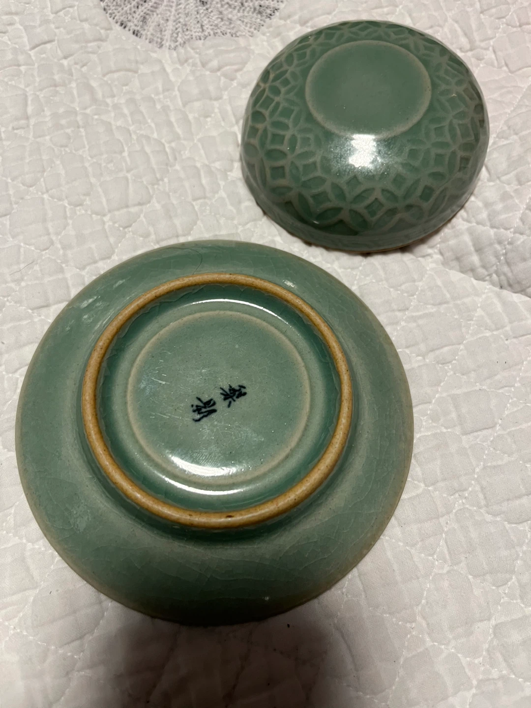 Small Celadon Ceramic Bowl and Saucer Set - photo 4