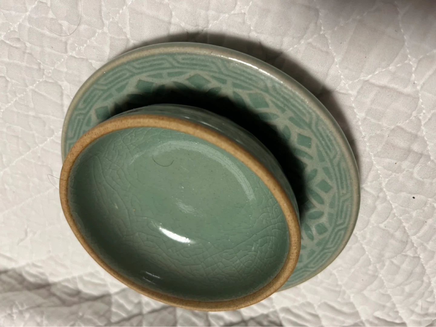 Small Celadon Ceramic Bowl and Saucer Set - photo 2