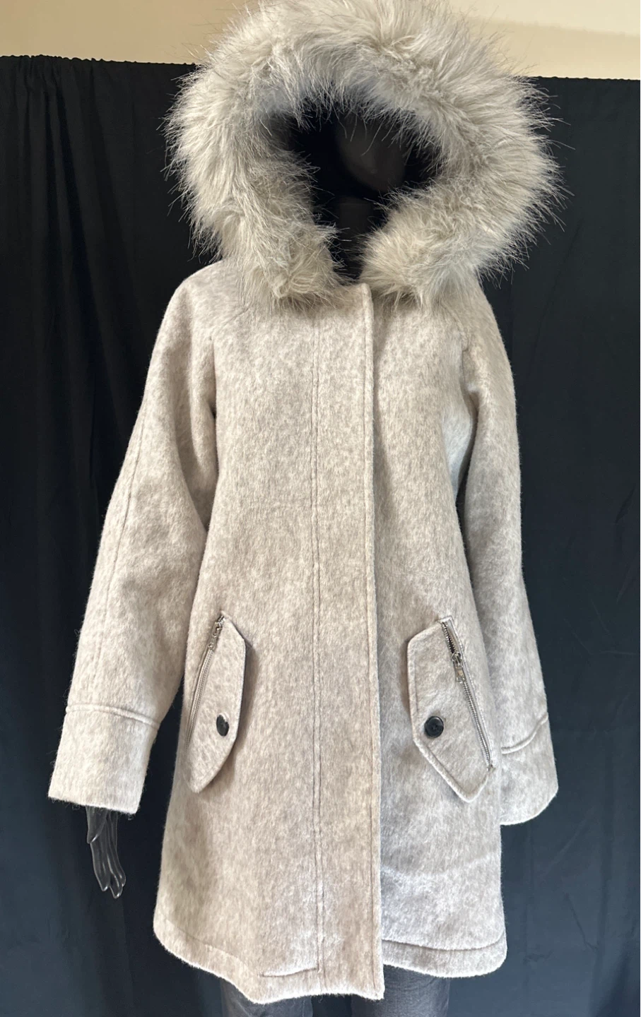 Light Gray Faux Fur Hooded Coat