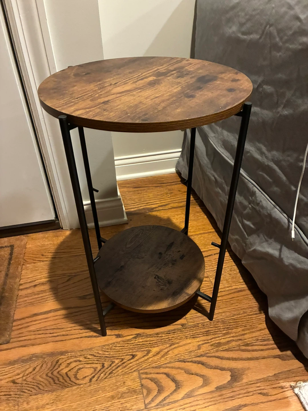 Set of 2 - Round Wood Top Side Tables with Storage Basket - photo 2