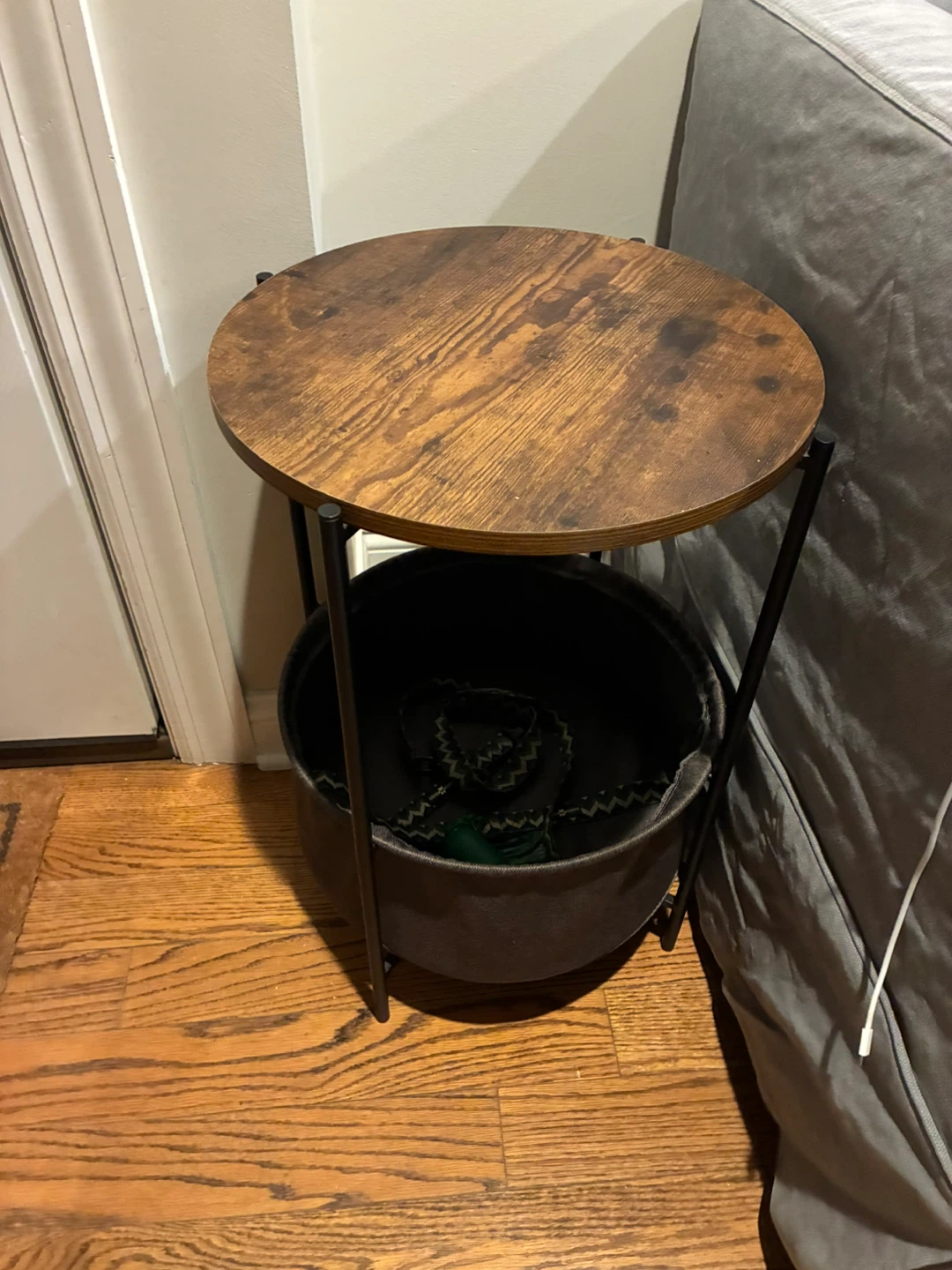 Set of 2 - Round Wood Top Side Tables with Storage Basket