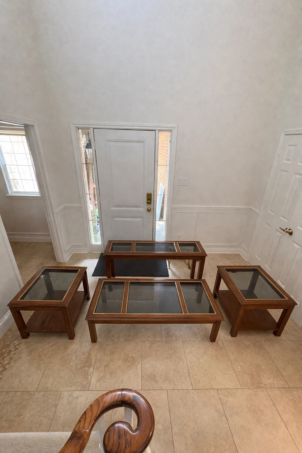 Set of 4 Wooden Coffee and End Tables with Glass Tops