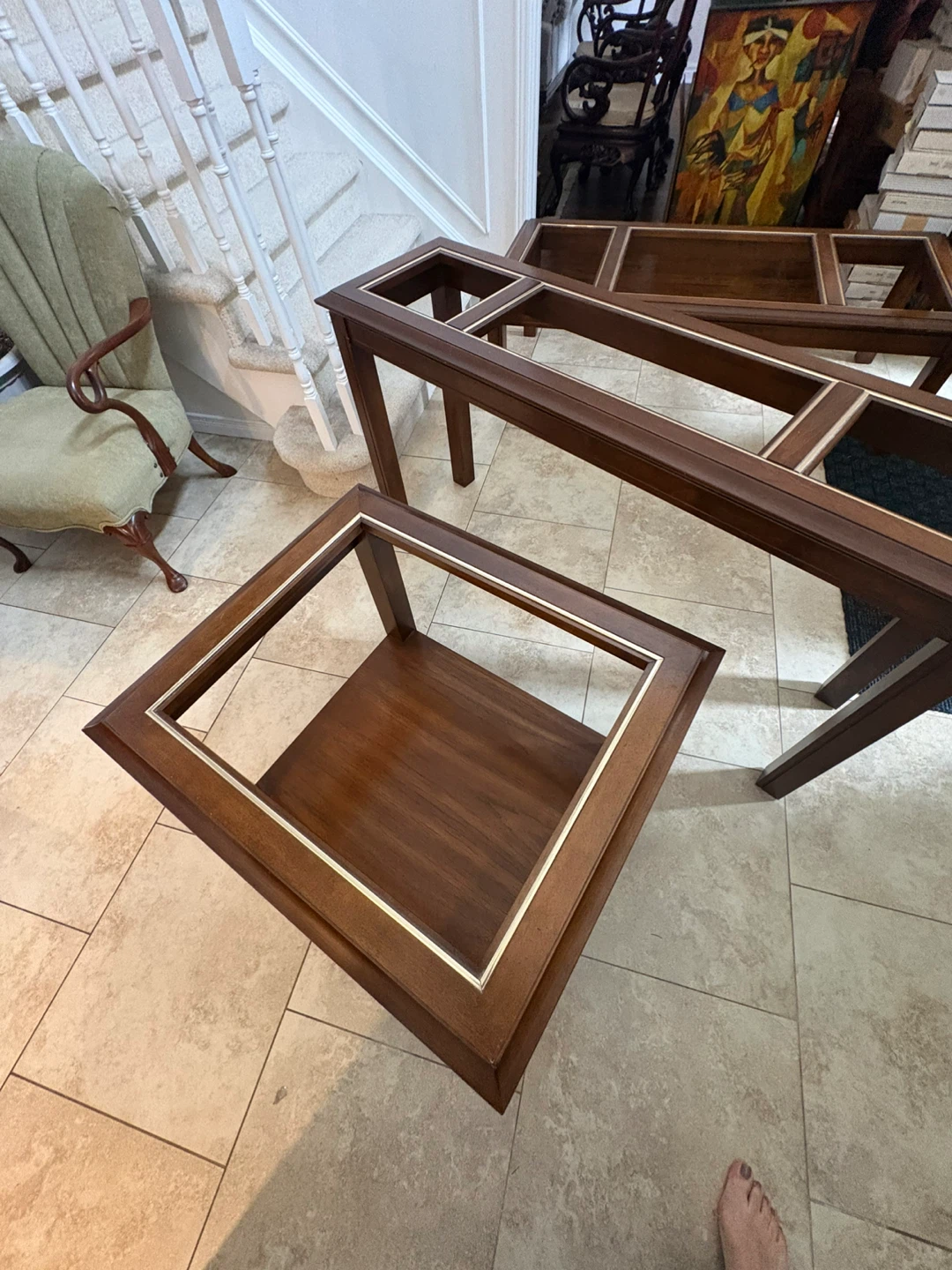 Set of 4 Wooden Coffee and End Tables with Glass Tops - photo 3