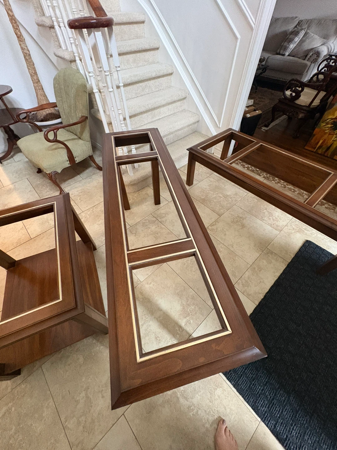 Set of 4 Wooden Coffee and End Tables with Glass Tops - photo 4