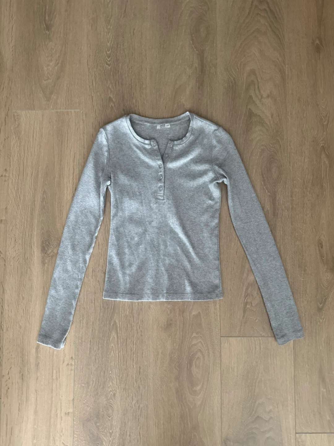 Ardene Grey Ribbed Henley Long Sleeve Top