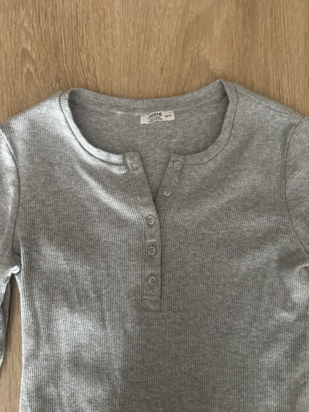Ardene Grey Ribbed Henley Long Sleeve Top - photo 3