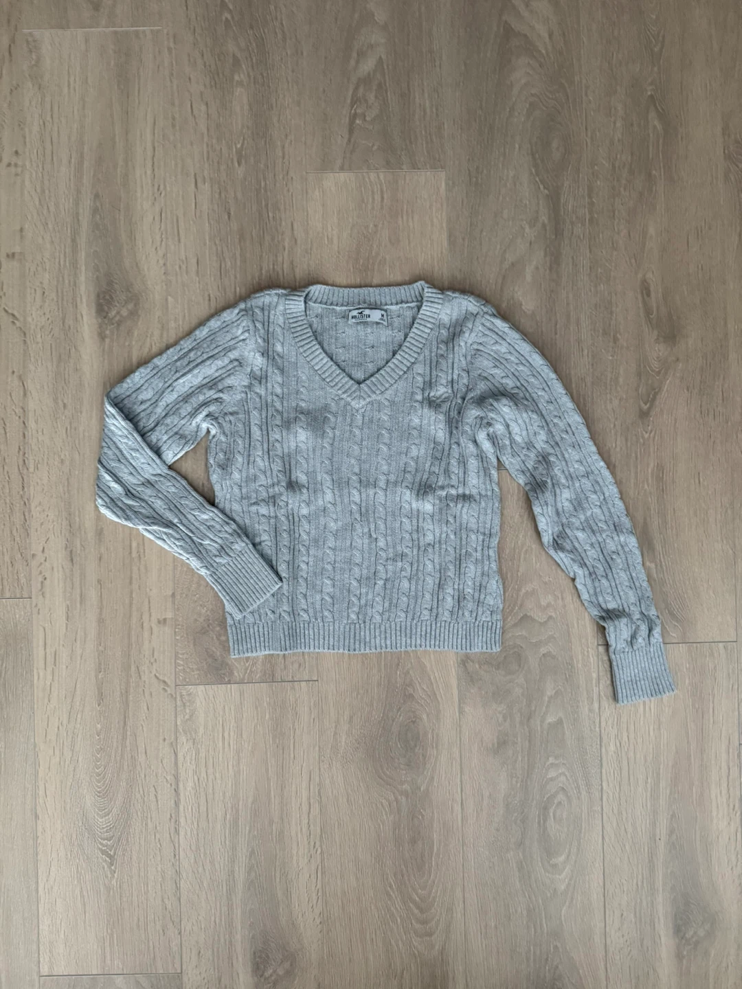 Hollister Grey Cable Knit V-Neck Sweater