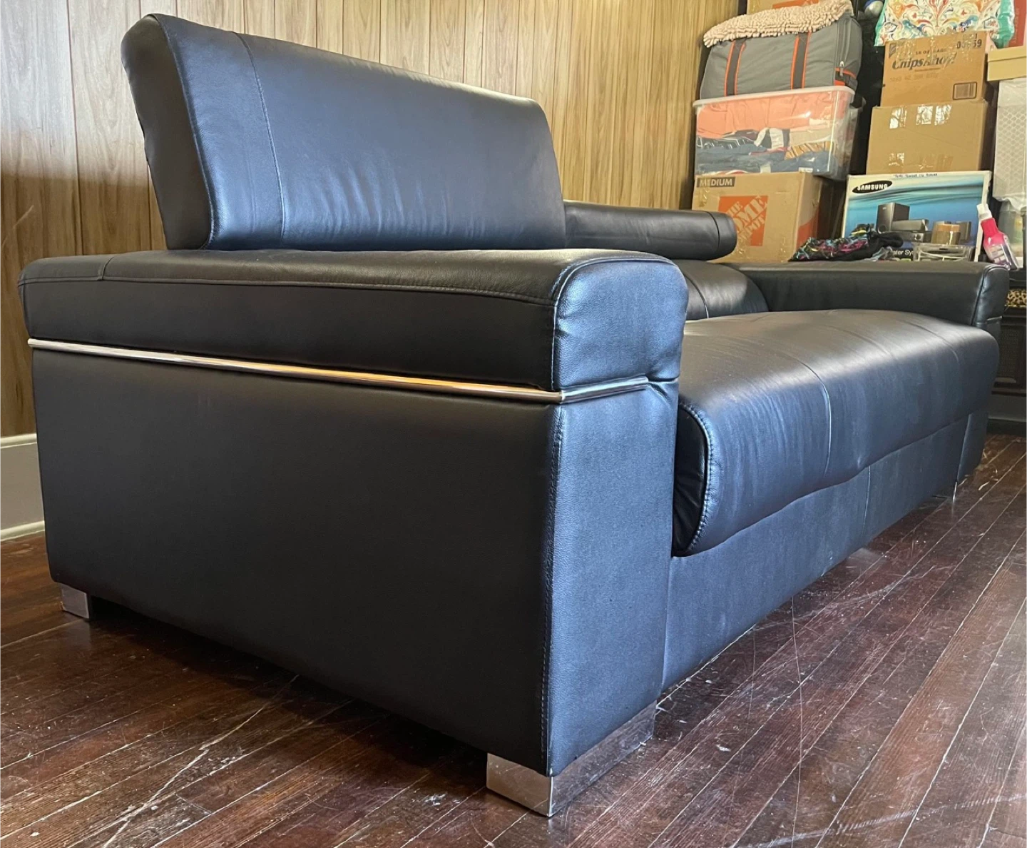 Black Leather Sofa - photo 4