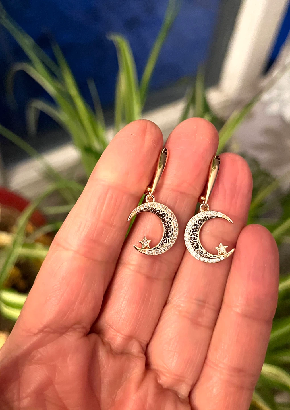 Gold plated  Moon & Star Dangle Earrings