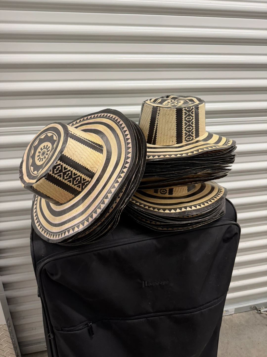 Hand-Woven Straw Hats with Black and White Design - Set of 5 - photo 2