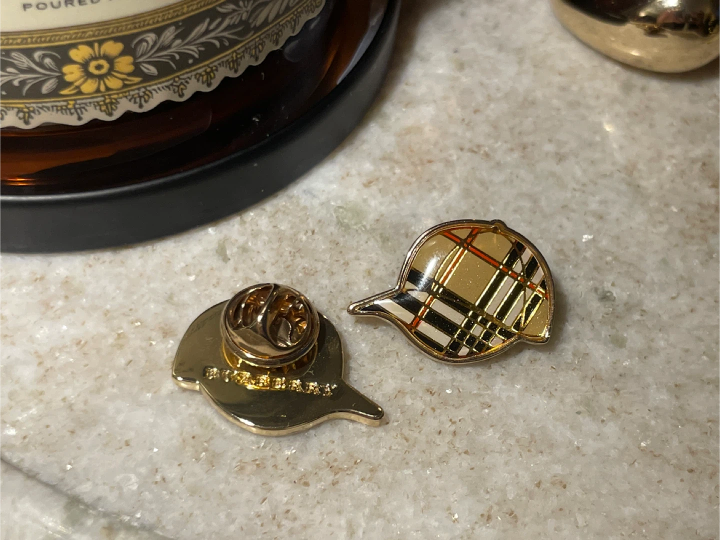 *RARE* Burberry Nova Check Baseball Cap Pins (Set of 2) - photo 2