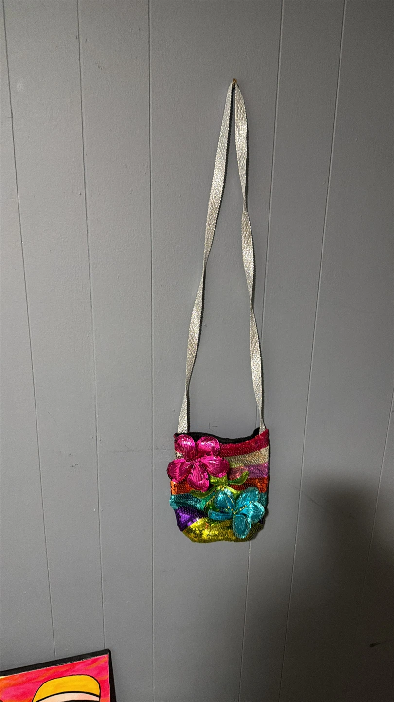 Sequin Mini Bag with Flower Appliques - photo 2