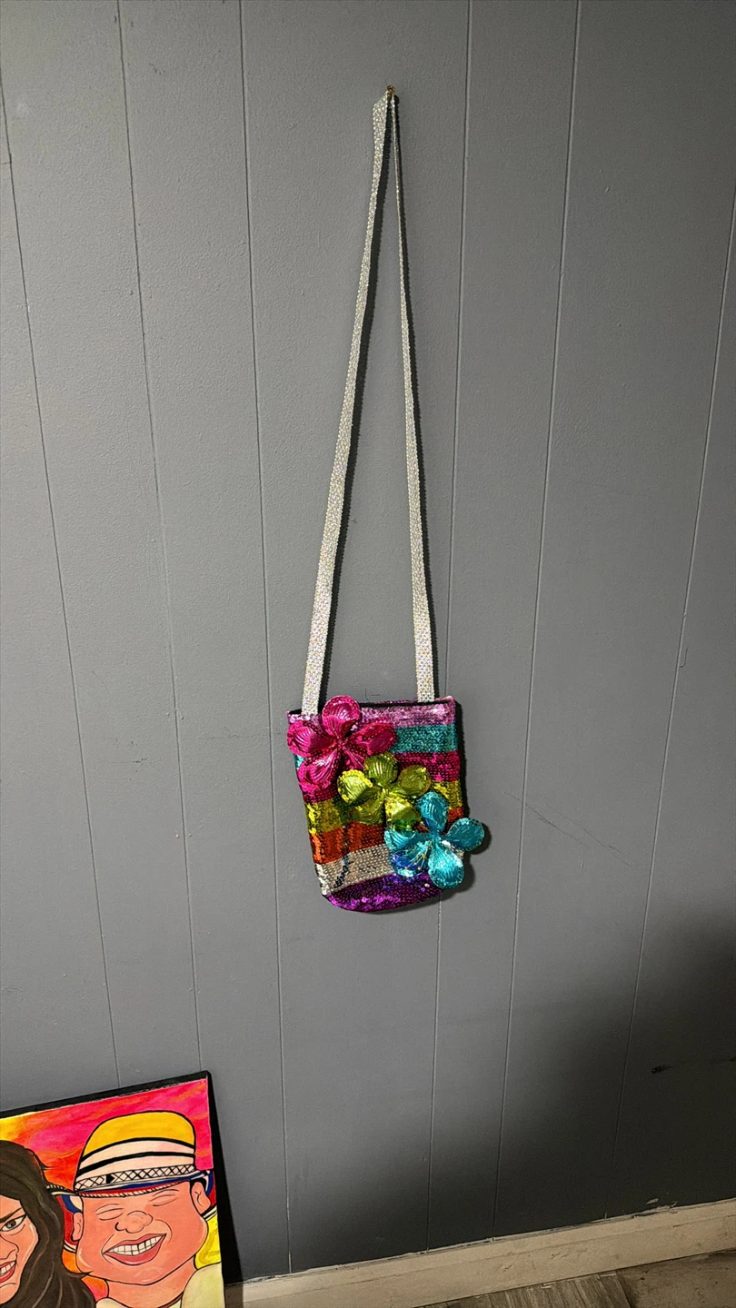 Sequin Mini Bag with Flower Appliques - photo 5
