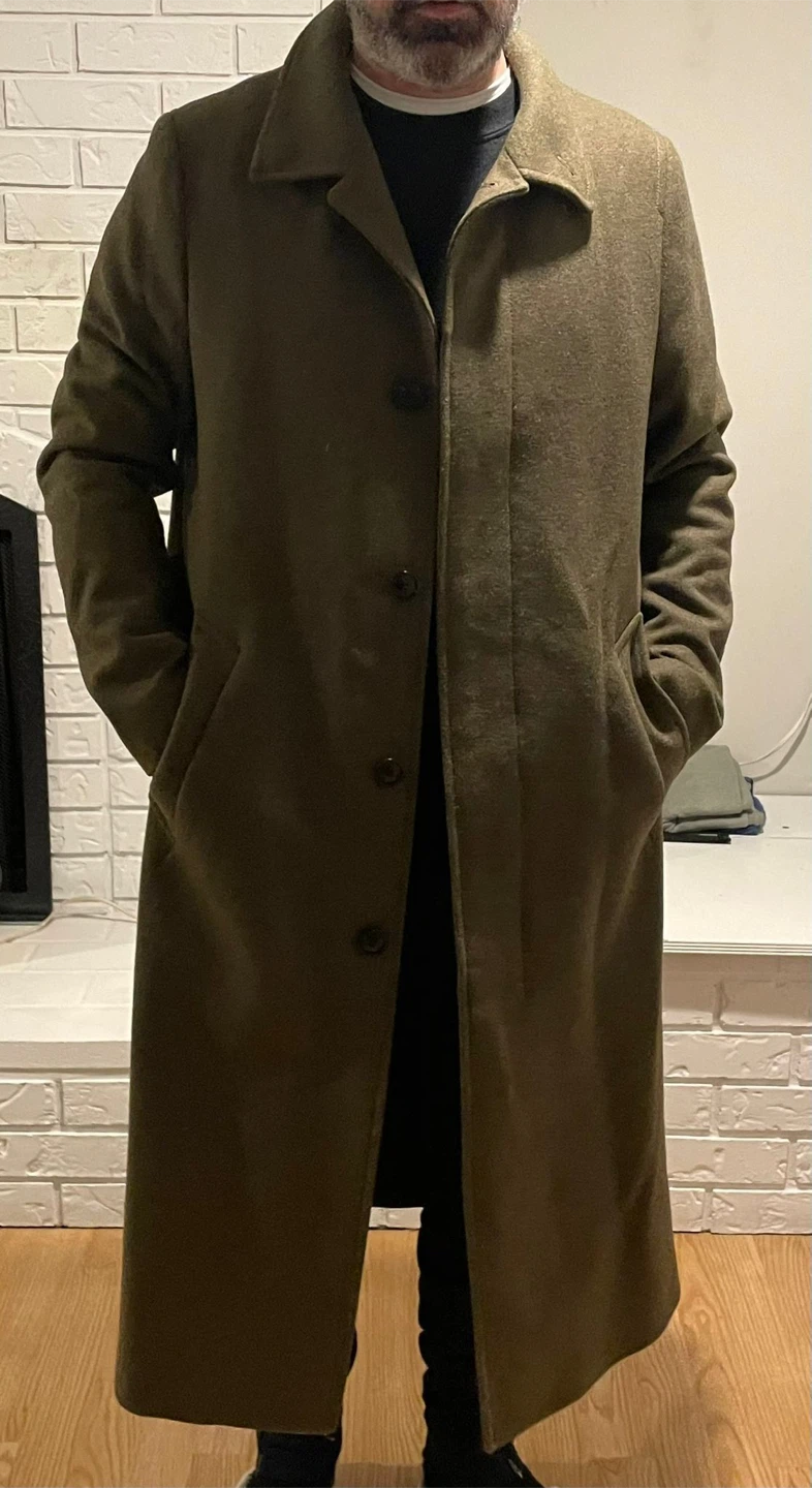 Long Wool Blend Coat - Olive Green - photo 3