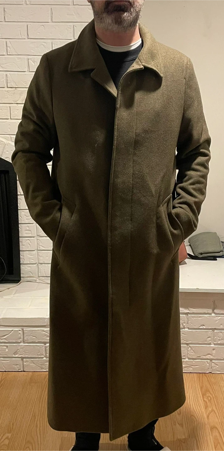 Long Wool Blend Coat - Olive Green - photo 4