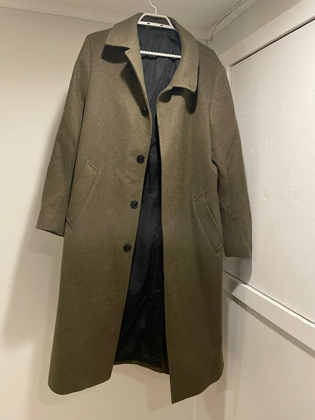 Long Wool Blend Coat - Olive Green