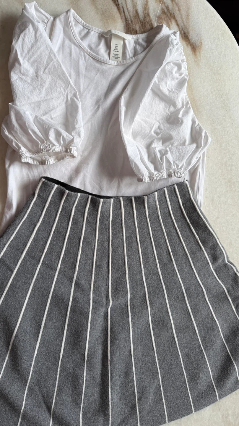 Cynthia Rowley Grey Striped Skirt and H&M White Top - XS/S