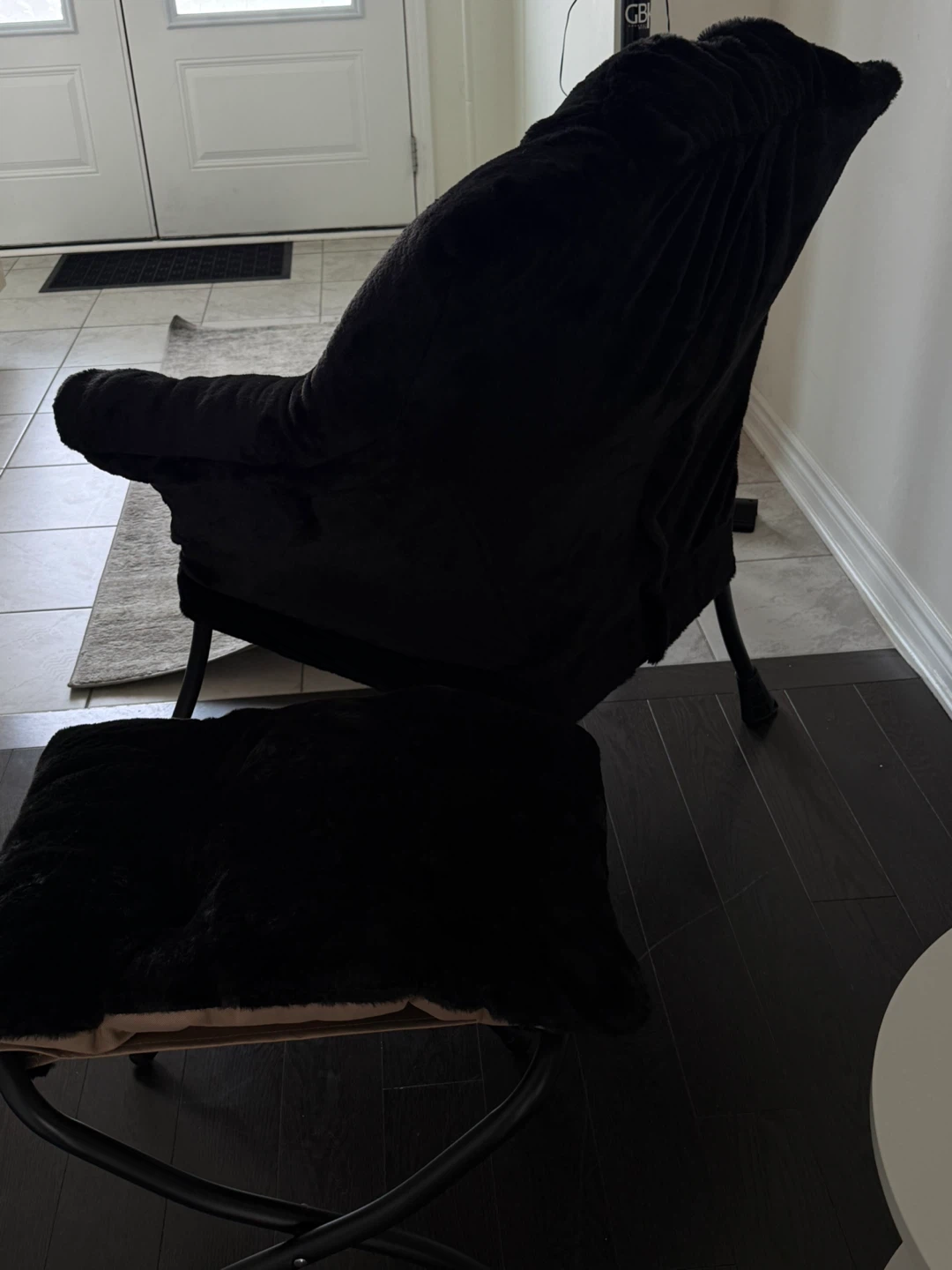 Black Faux Fur Lounge Chair with Ottoman - photo 3