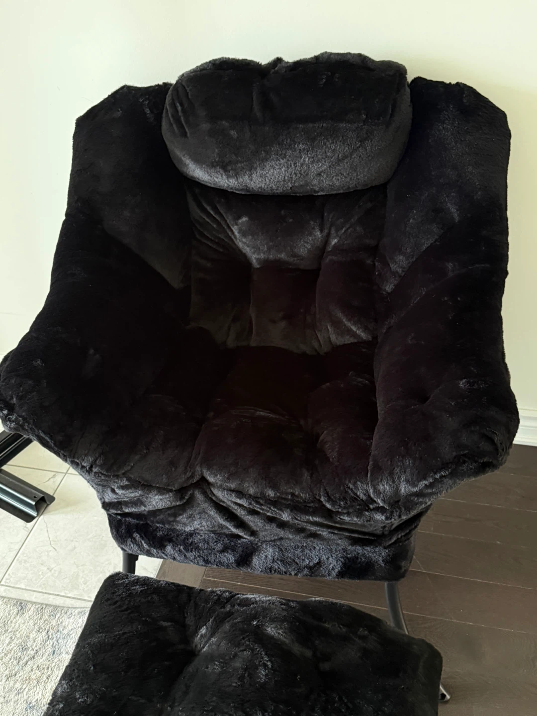 Black Faux Fur Lounge Chair with Ottoman - photo 2