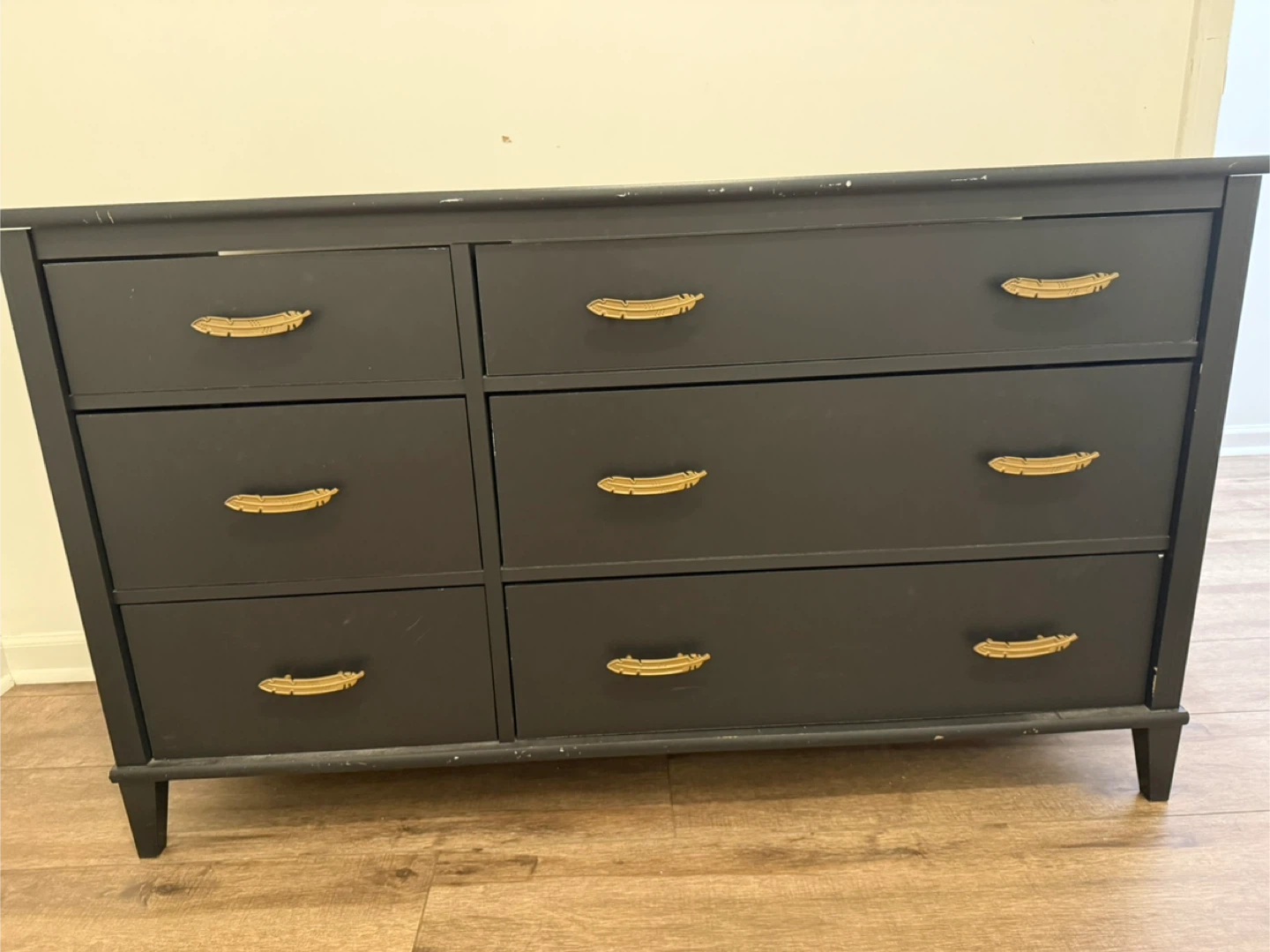 Black 6-Drawer Dresser with Gold Feather Pulls - photo 3