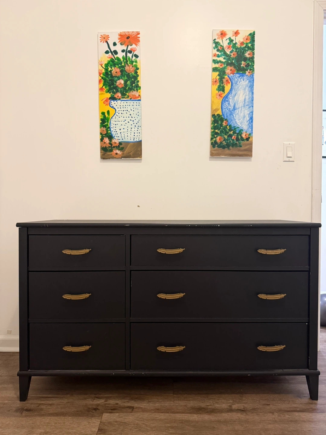 Black 6-Drawer Dresser with Gold Feather Pulls - photo 2