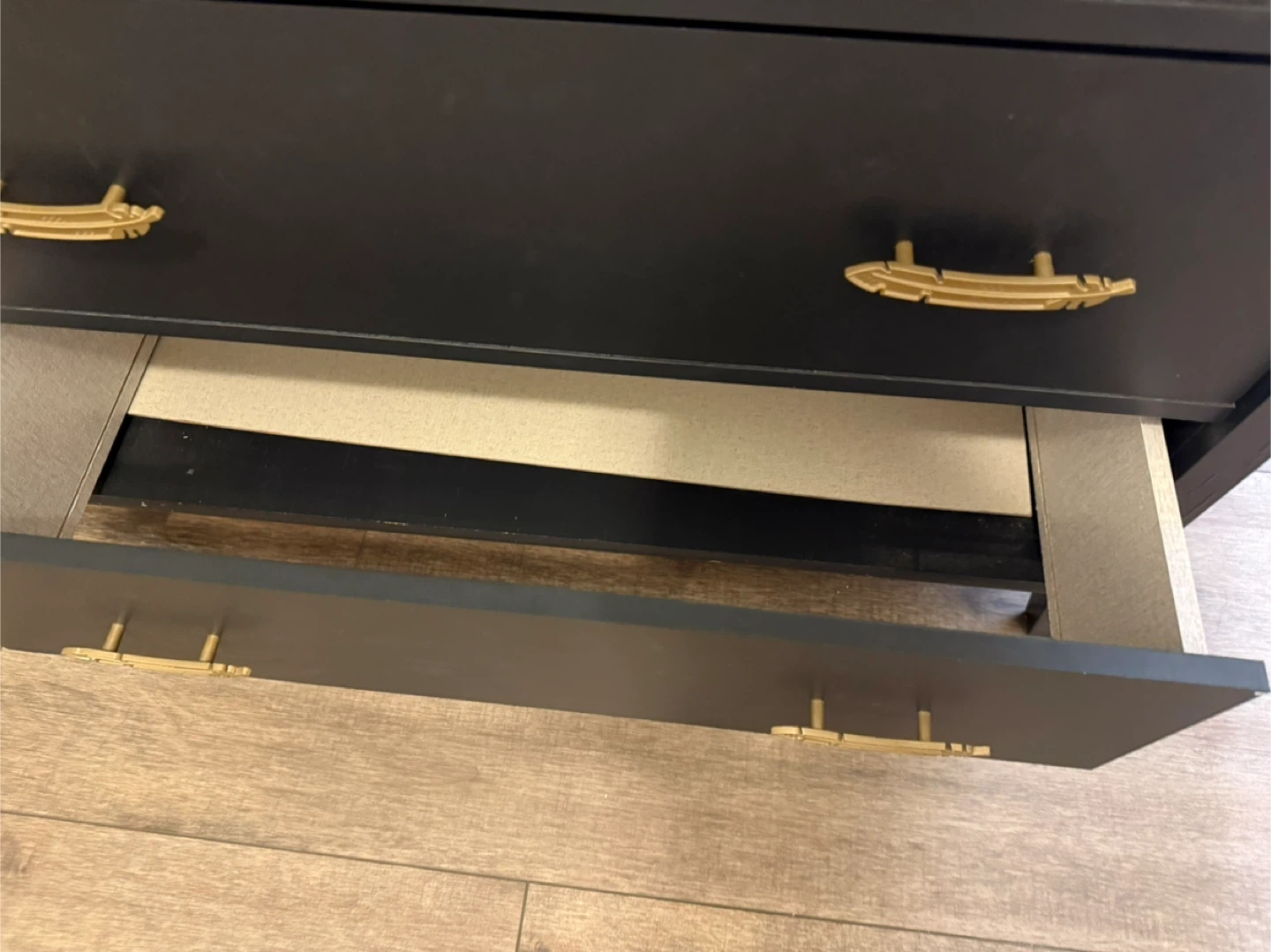 Black 6-Drawer Dresser with Gold Feather Pulls - photo 4