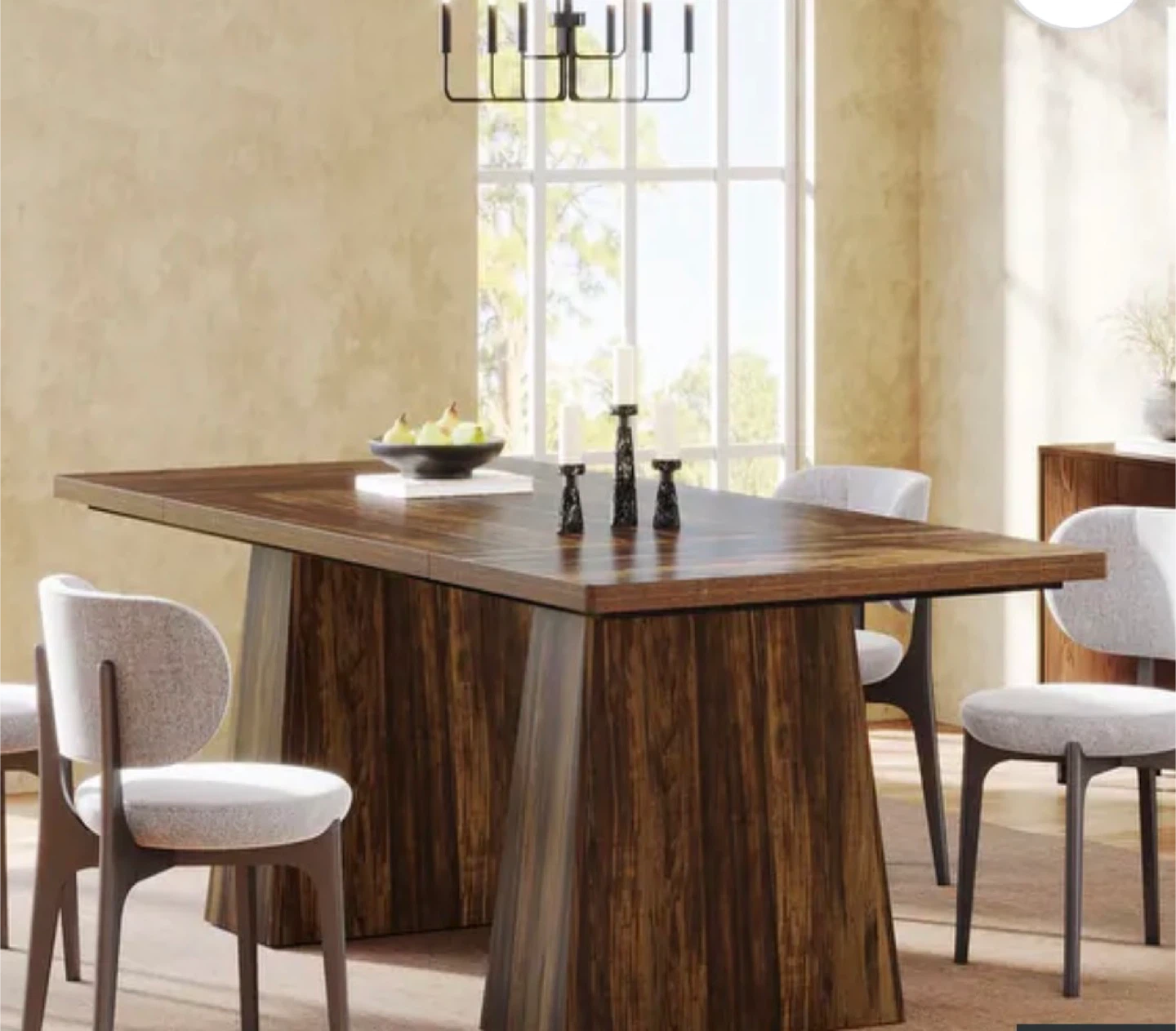 Dark Wood Dining Table with Pedestal Base