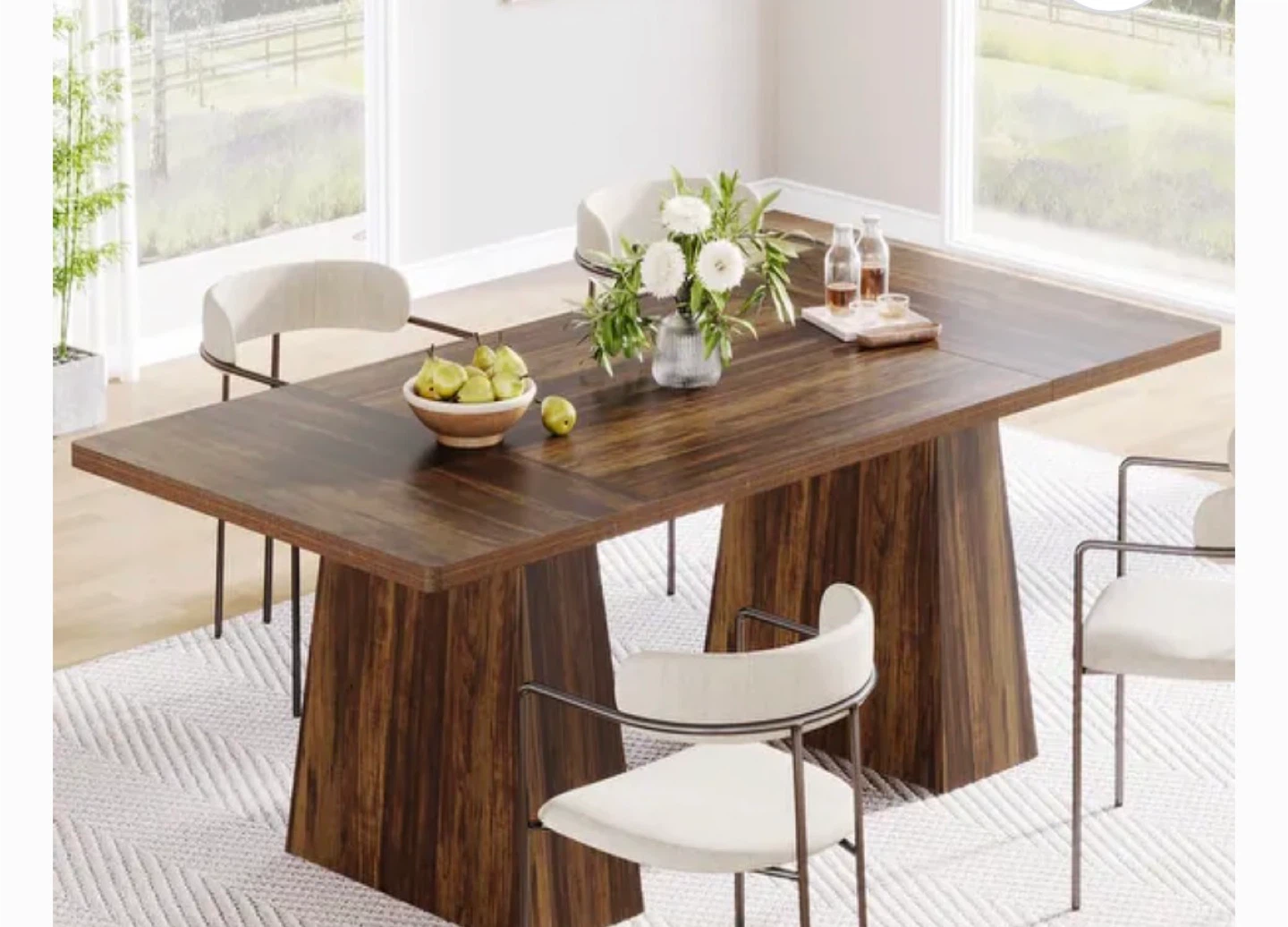 Dark Wood Dining Table with Pedestal Base - photo 2
