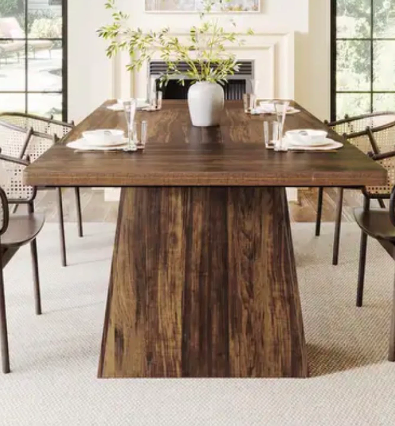 Dark Wood Dining Table with Pedestal Base - photo 4