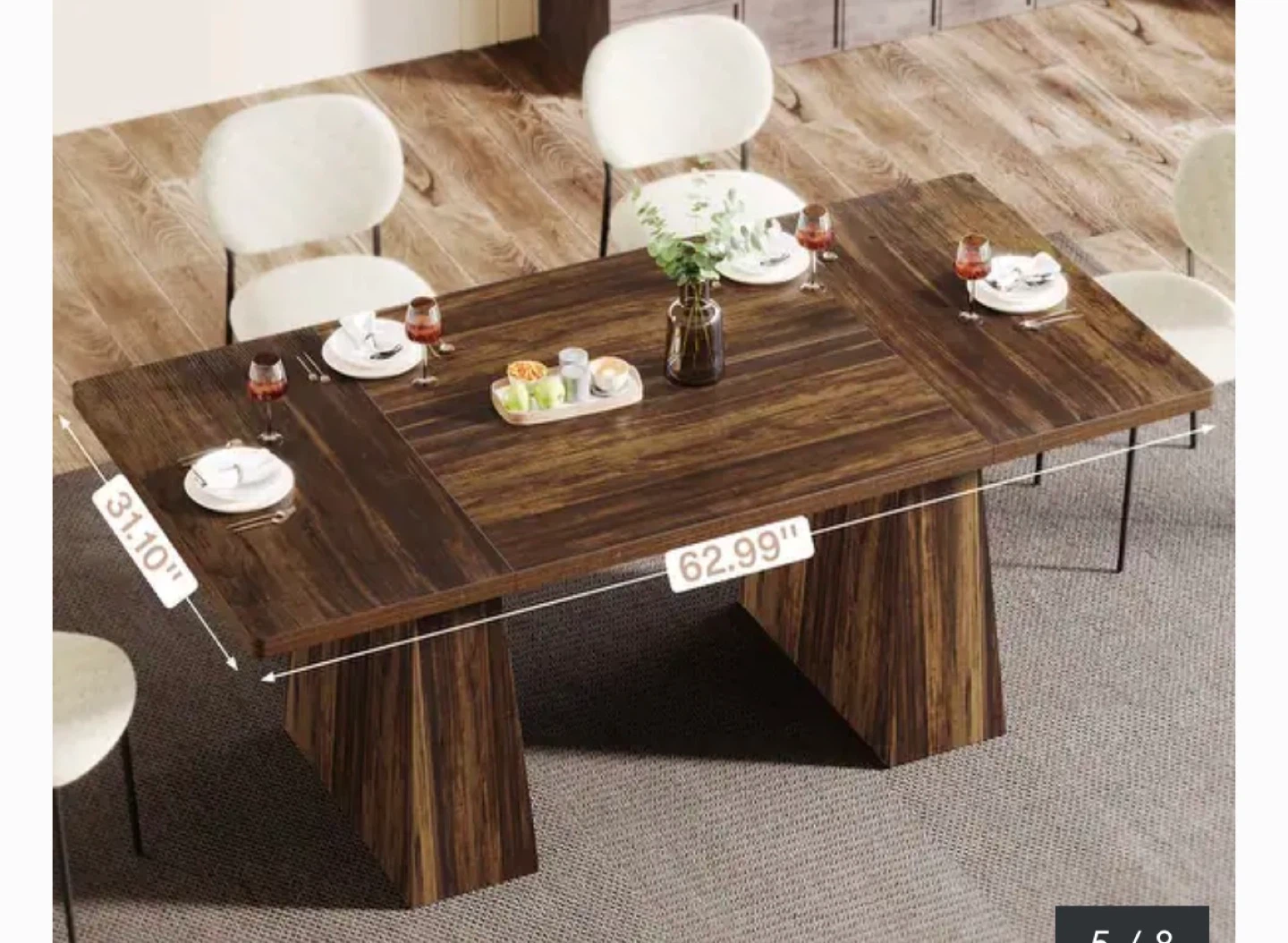 Dark Wood Dining Table with Pedestal Base - photo 5