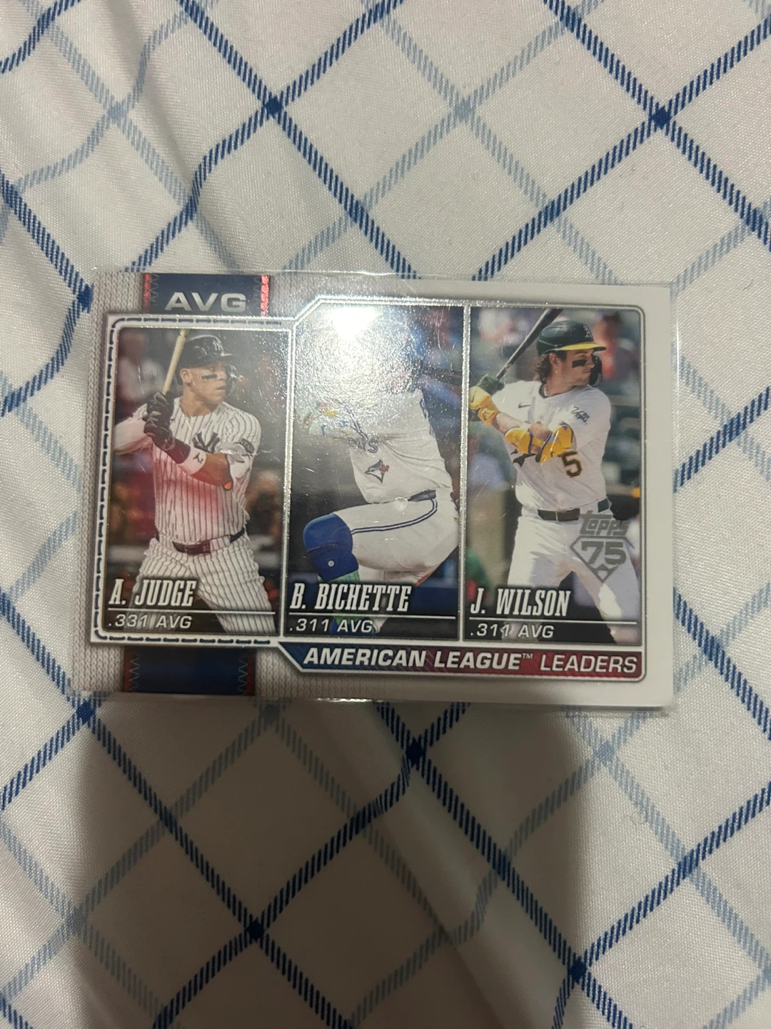 Topps AL Leaders Baseball Card A. Judge, B. Bichette, J. Wilson