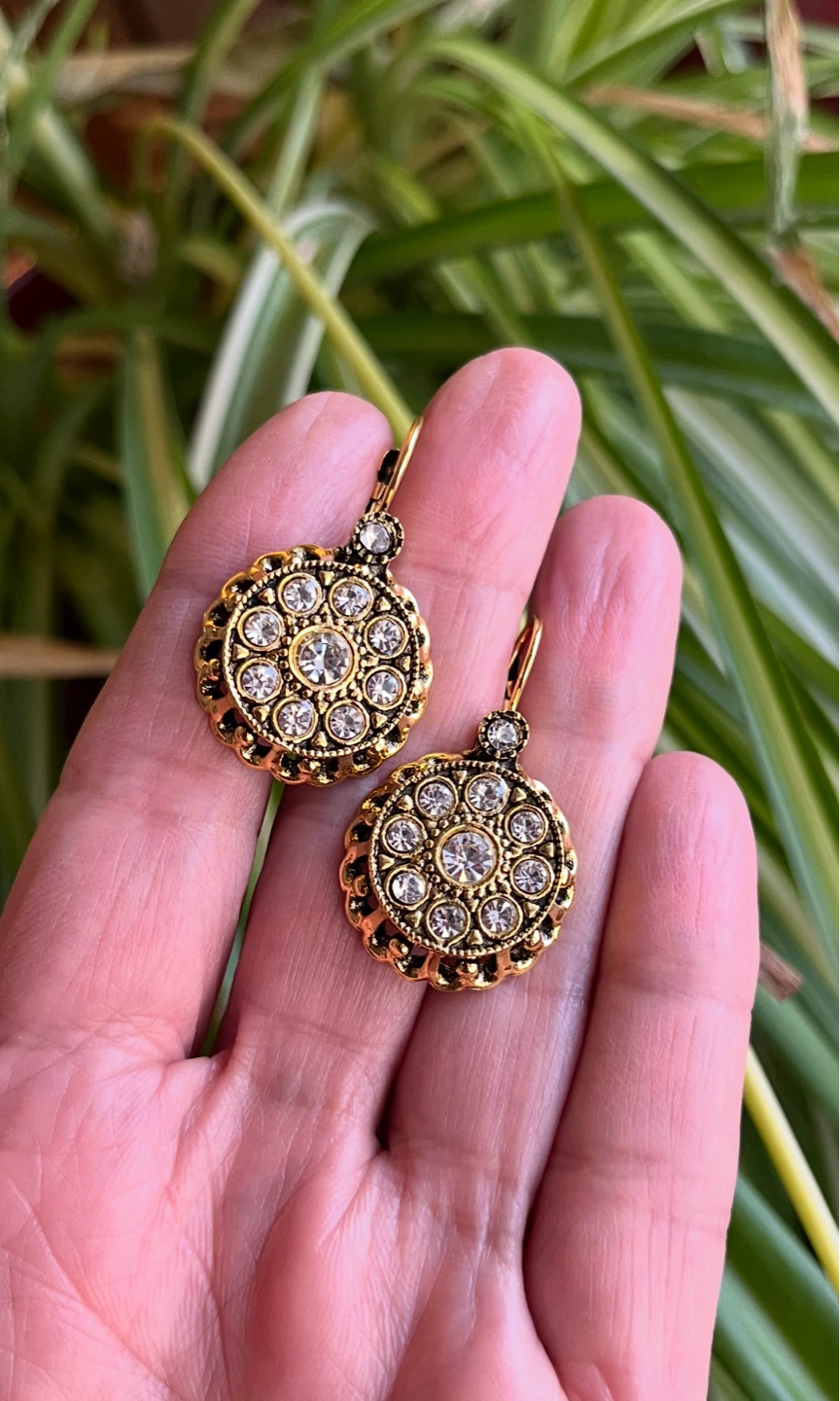 Gold Tone Round Chandelier Earrings with Clear Rhinestones - photo 3