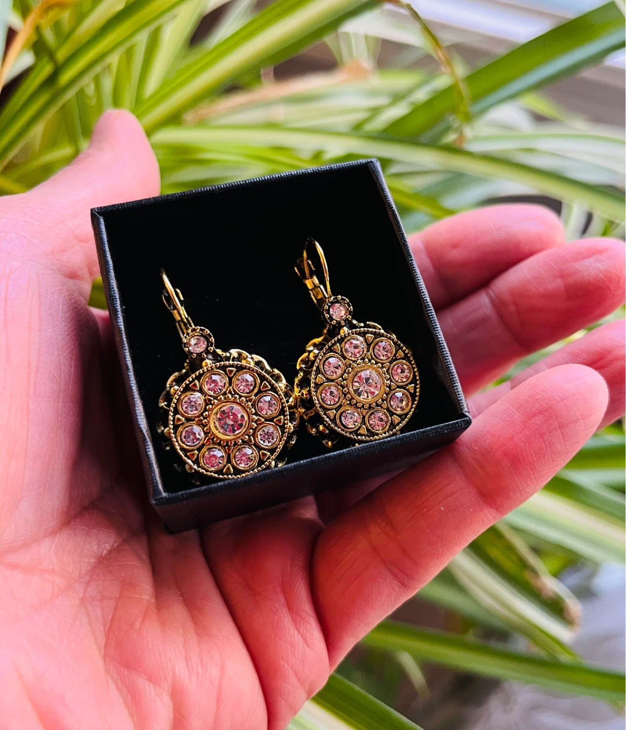 Gold Tone Round Chandelier Earrings with Clear Rhinestones - photo 4