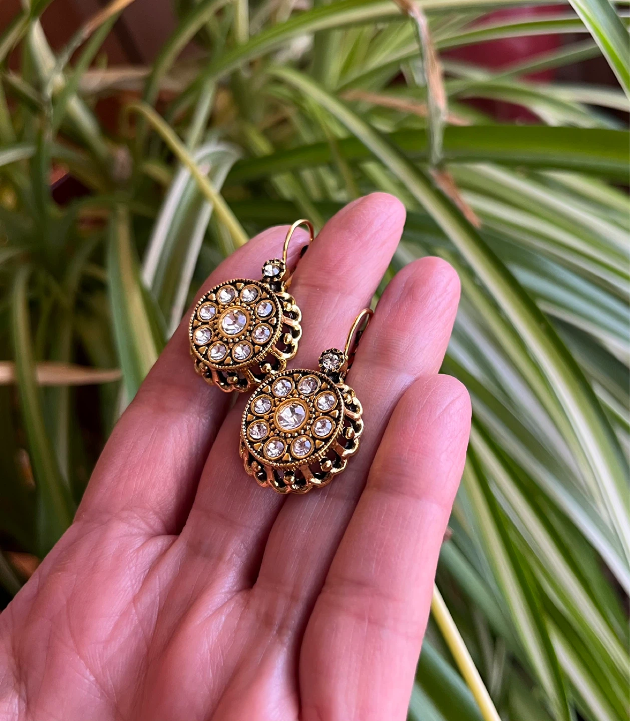 Gold Tone Round Chandelier Earrings with Clear Rhinestones - photo 2