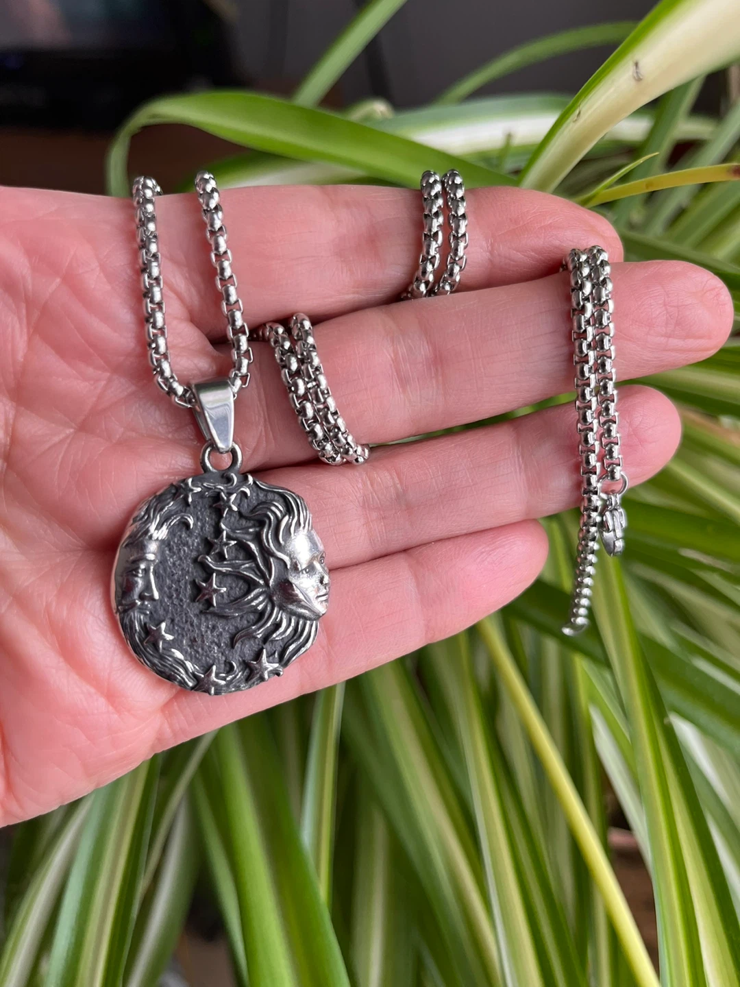 Stainless Steel Pendant Necklace with Celestial Design