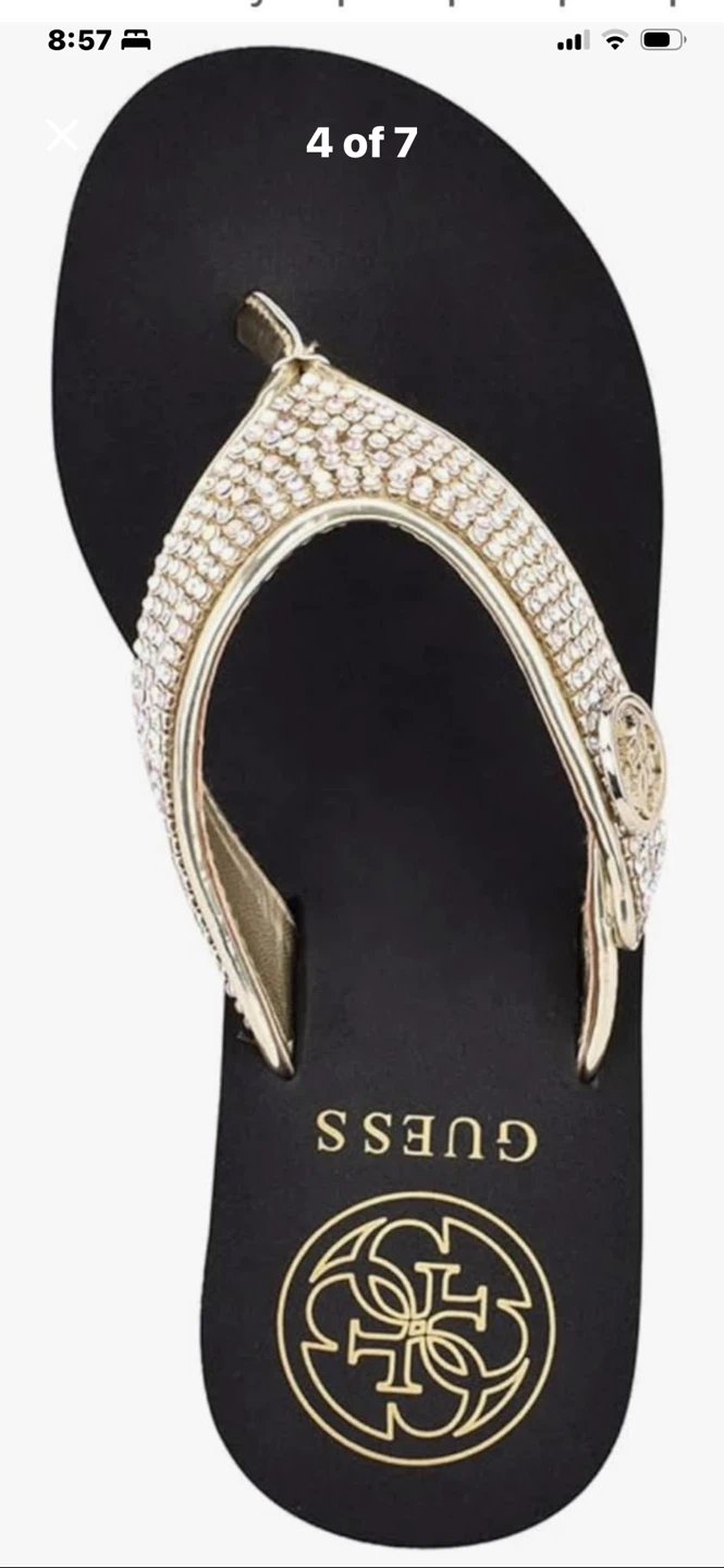 ✨Guess Wedge Flip Flops - Black/Gold - photo 4