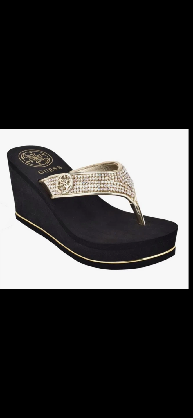 ✨Guess Wedge Flip Flops - Black/Gold - photo 2