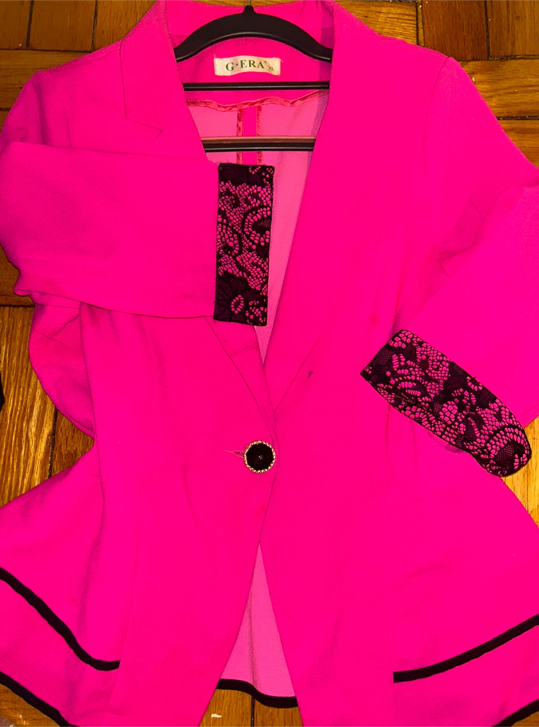 G-Era Pink Blazer with Black Lace Detail