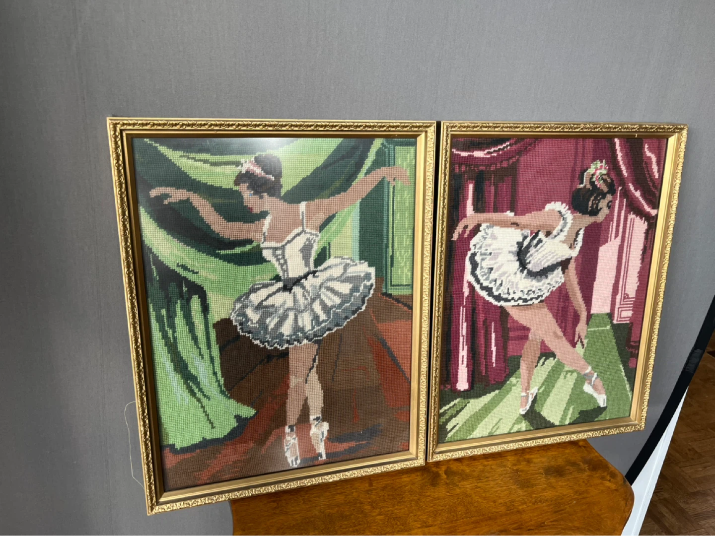 Framed Ballet Needlepoint Art - Set of 2