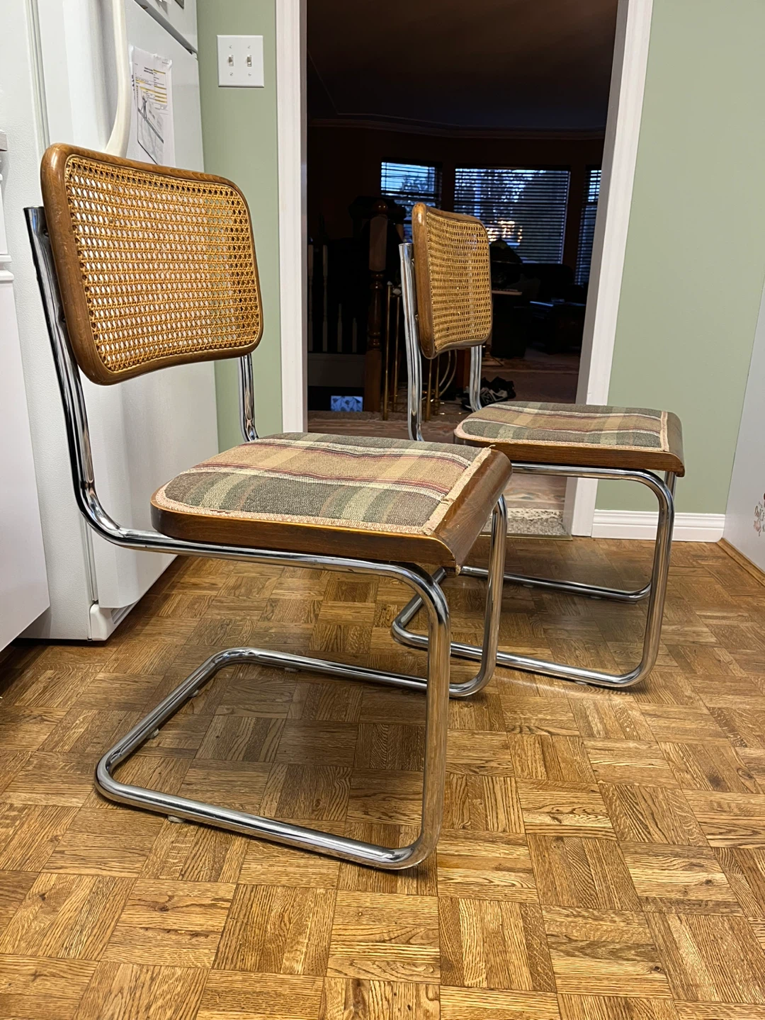 Vintage Cesca Cane Back Chairs with Plaid Upholstery - Set of 2 - photo 2