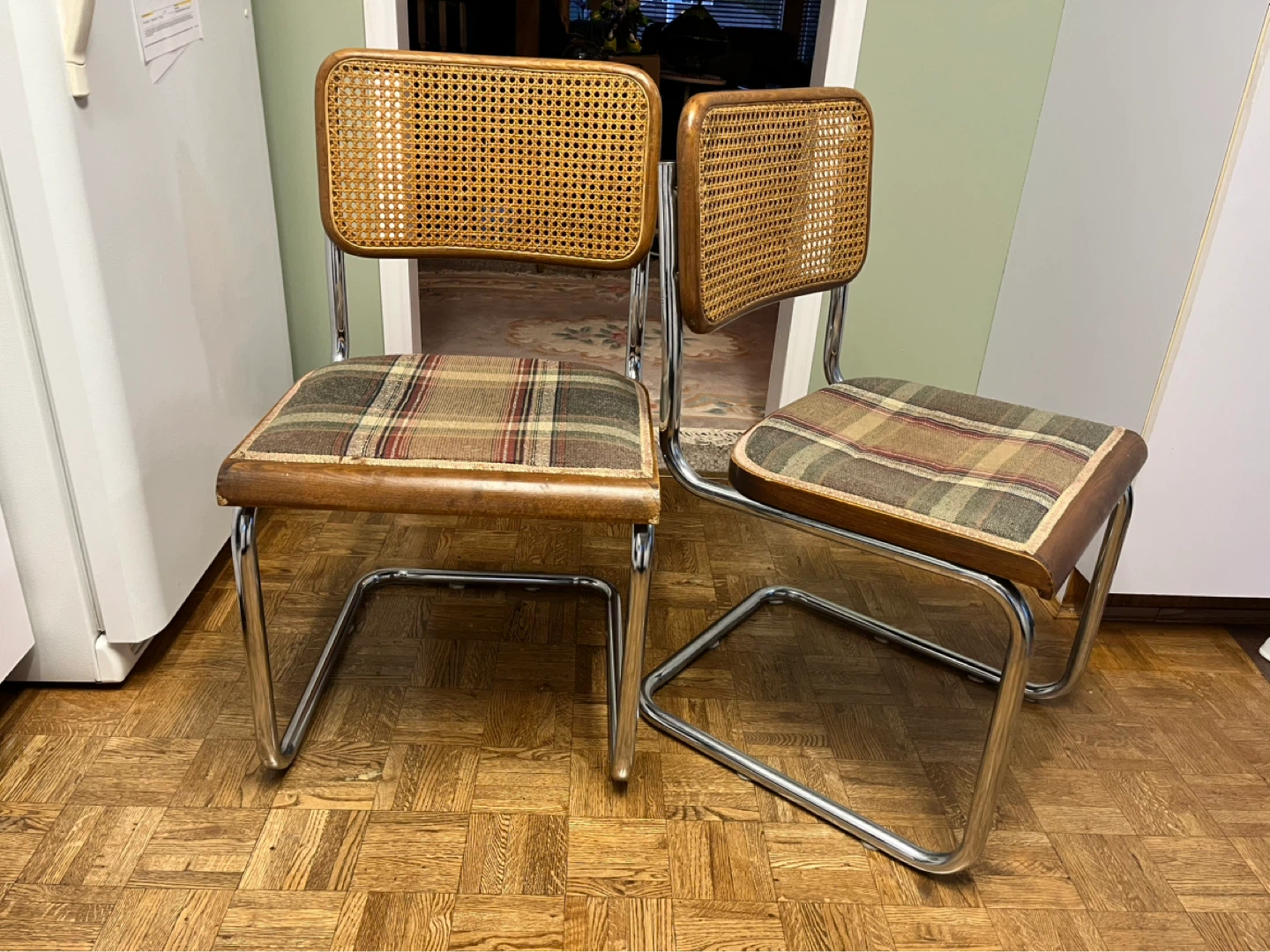Vintage Cesca Cane Back Chairs with Plaid Upholstery - Set of 2 - photo 3