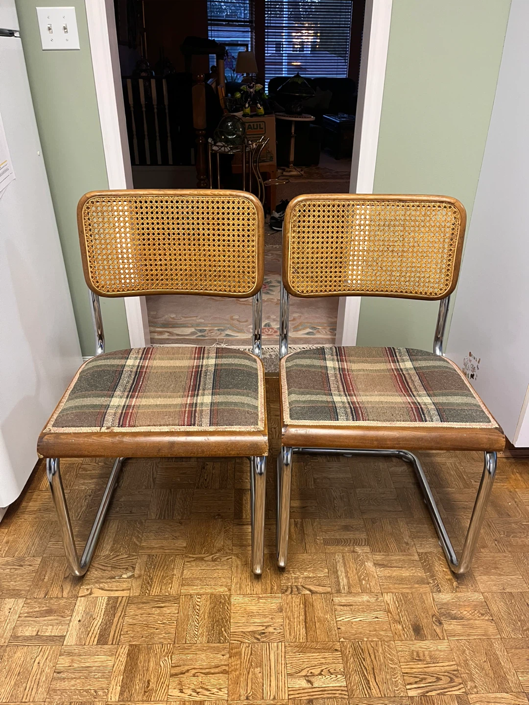 Vintage Cesca Cane Back Chairs with Plaid Upholstery - Set of 2 - photo 4